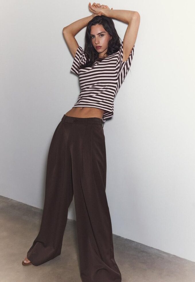 Wide-Leg Tailored Trousers with Darts Wide-Leg Tailored Trousers with Darts