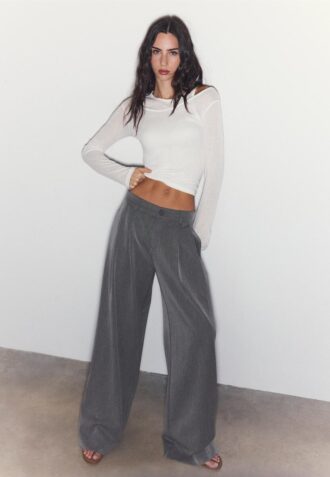 Wide-Leg Tailored Trousers with Darts