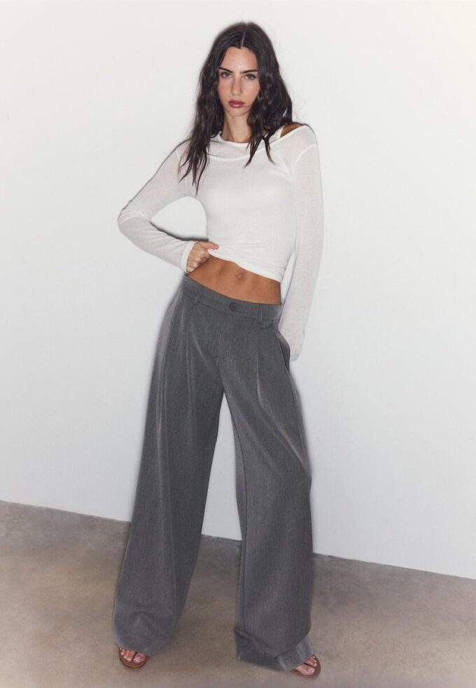 Wide-Leg Tailored Trousers with Darts Wide-Leg Tailored Trousers with Darts