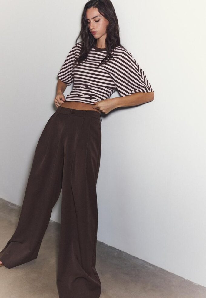 Wide-Leg Tailored Trousers with Darts Wide-Leg Tailored Trousers with Darts