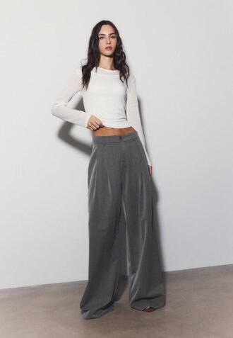 Wide-Leg Tailored Trousers with Darts