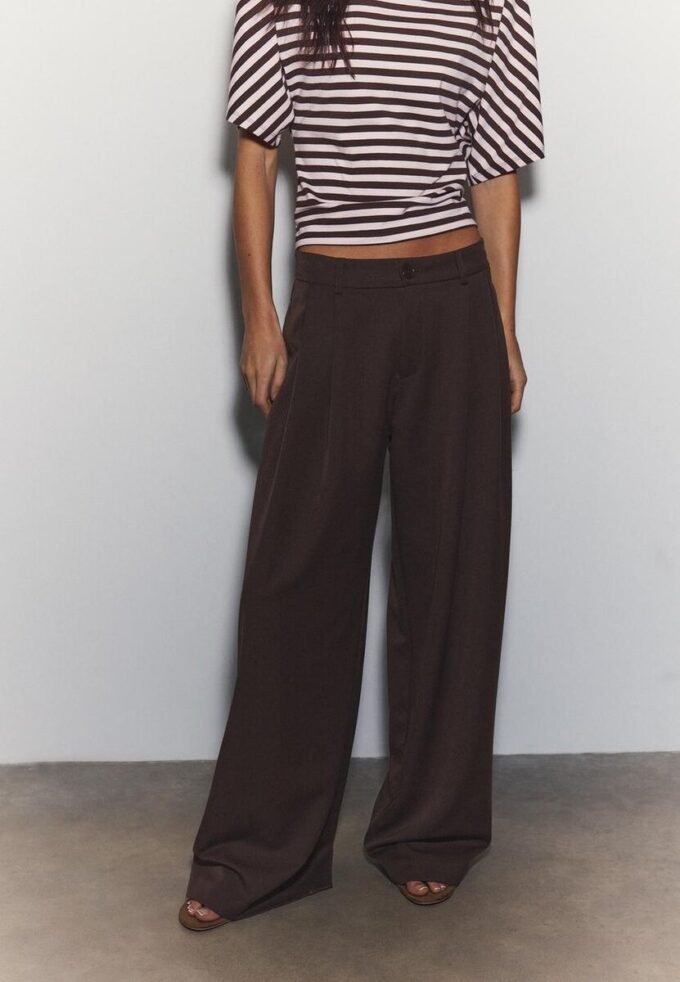 Wide-Leg Tailored Trousers with Darts Wide-Leg Tailored Trousers with Darts