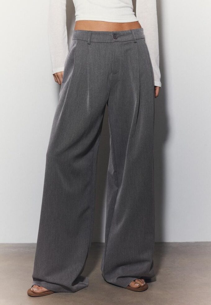 Wide-Leg Tailored Trousers with Darts Wide-Leg Tailored Trousers with Darts