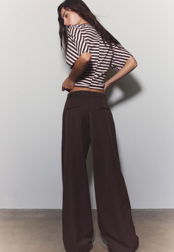 Wide-Leg Tailored Trousers with Darts Wide-Leg Tailored Trousers with Darts