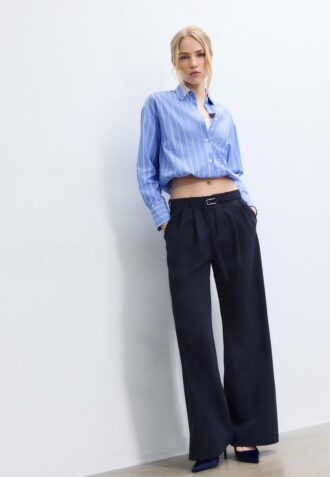 Wide-Leg Trousers with Buckle Detail