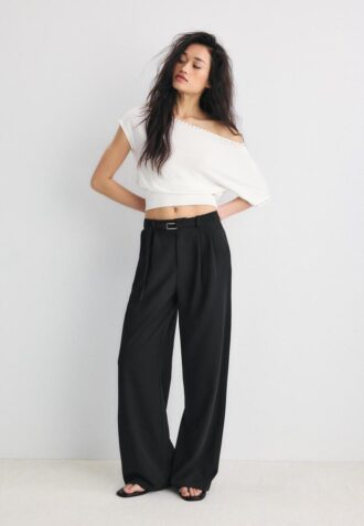 Wide-Leg Trousers with Buckle Detail