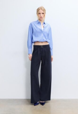 Wide-Leg Trousers with Buckle Detail