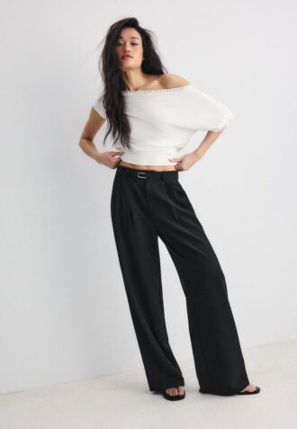 Wide-Leg Trousers with Buckle Detail