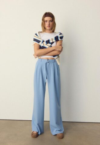Wide-Leg Trousers with Buckle Detail